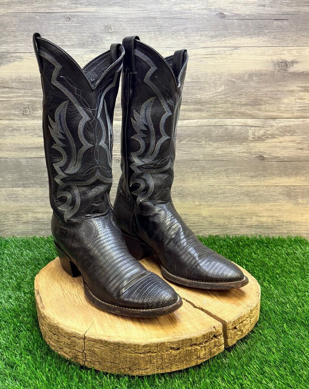 Justin Men - Size 7.5D - Black Teju Lizard Cowboy Boots 8313